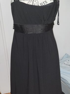 Taboo Classic Black Strapless Evening Dress with Satin Waist